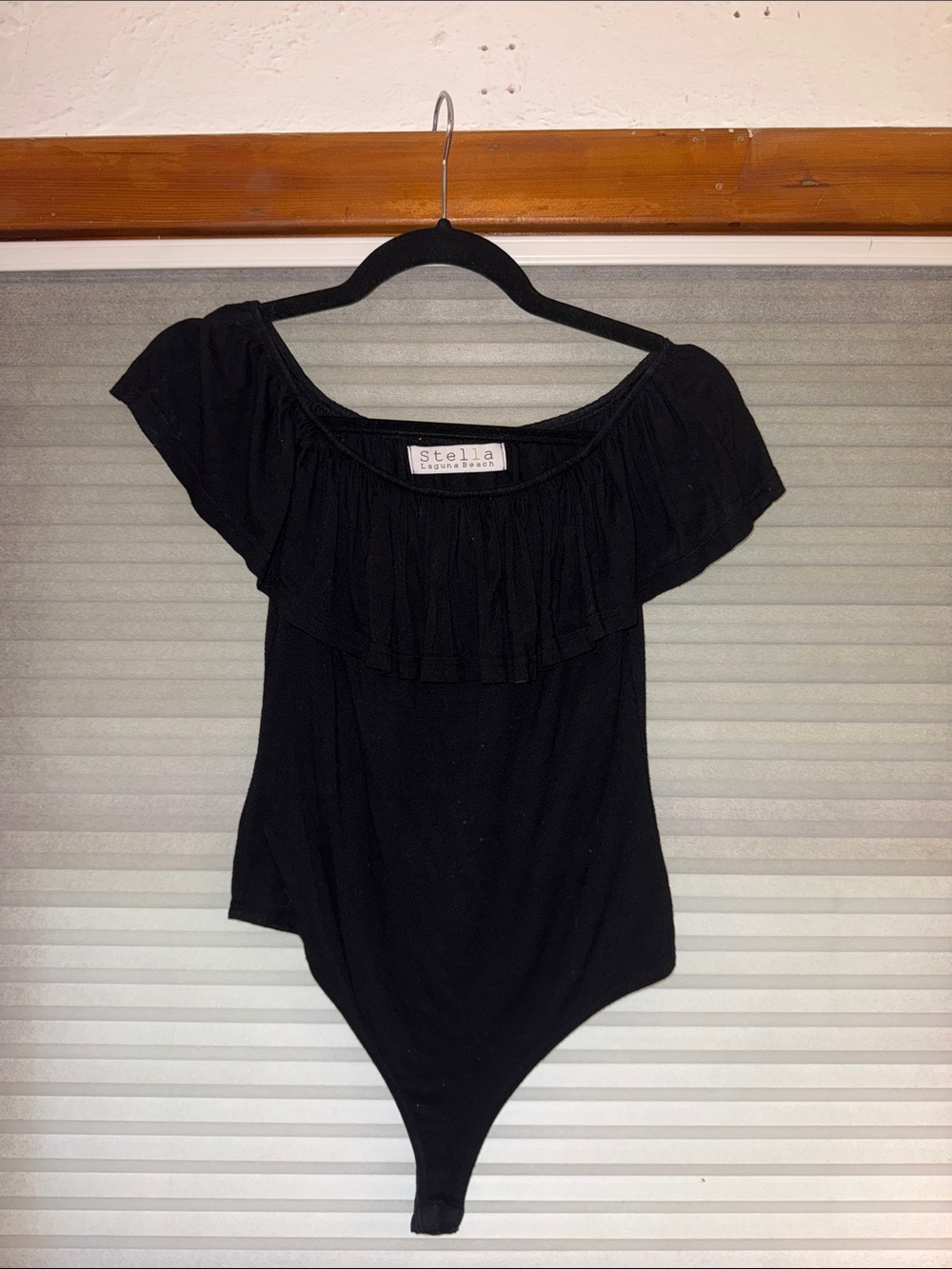 Black Off-Shoulder Ruffle Bodysuit